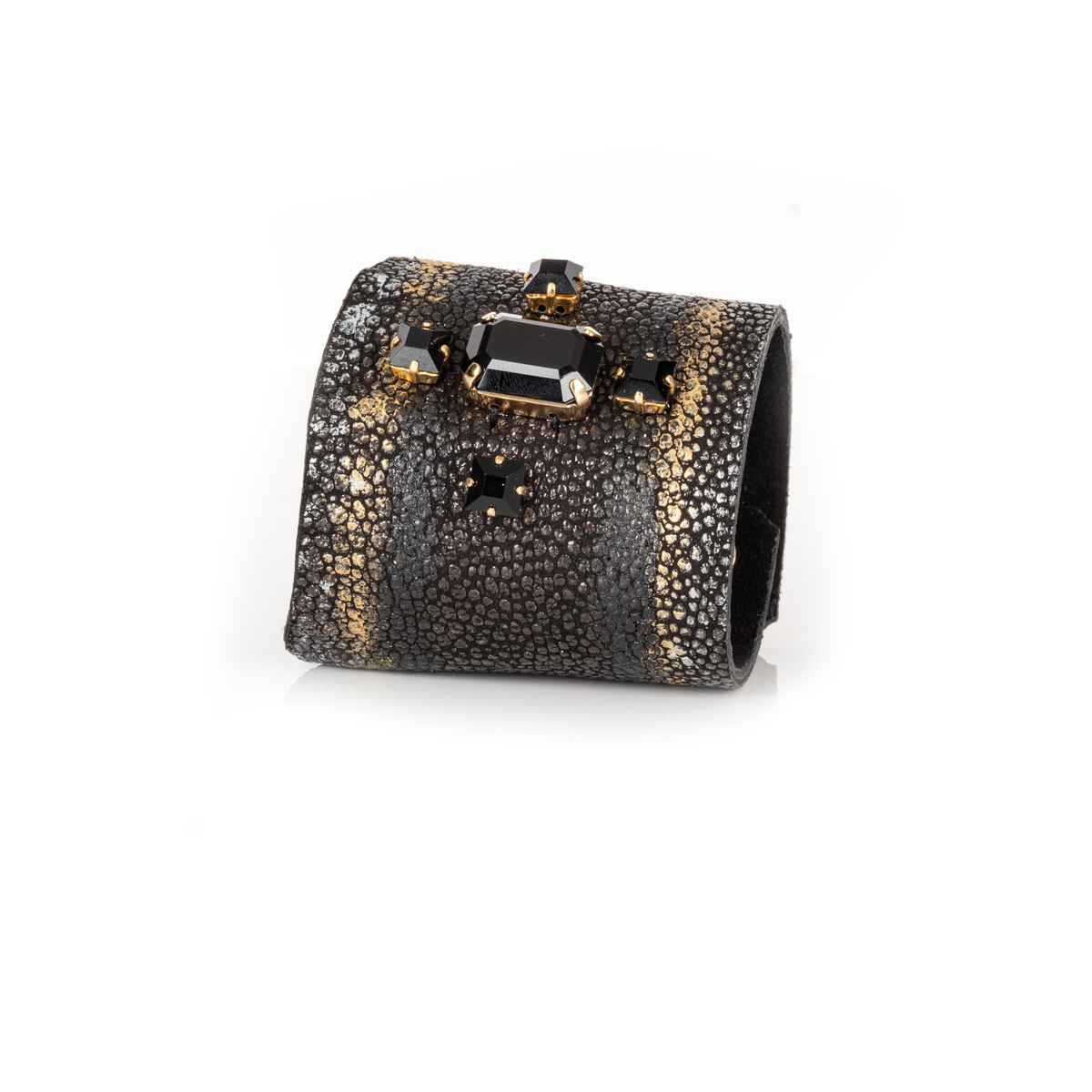 Obsidian Empress Textured Crystal Leather Cuff