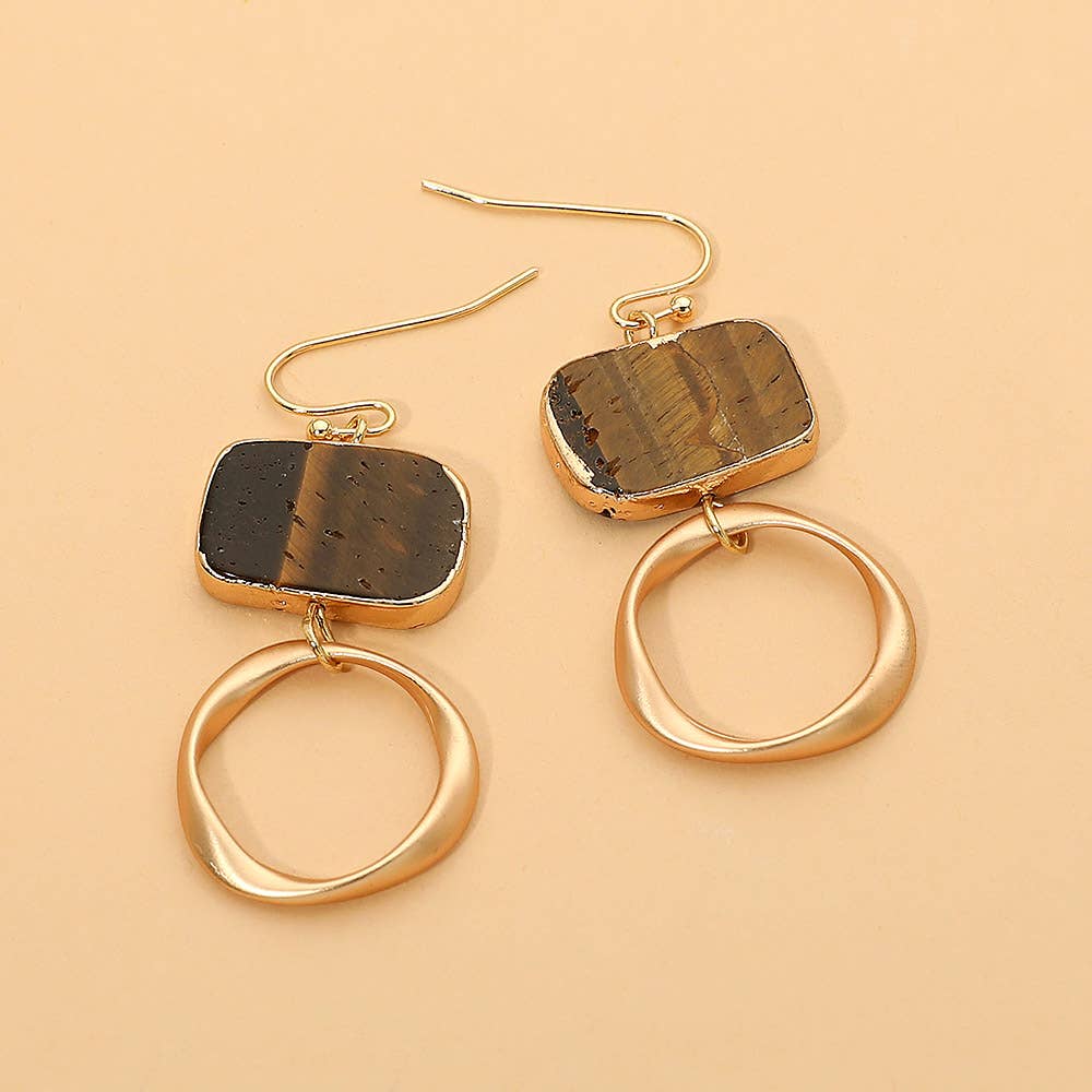 Natural Stone Geometric Ring Drop Earrings