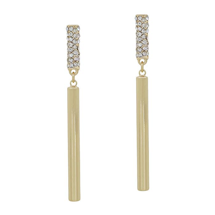 Rhinestone Gold Cylinder Drop 2" Earring