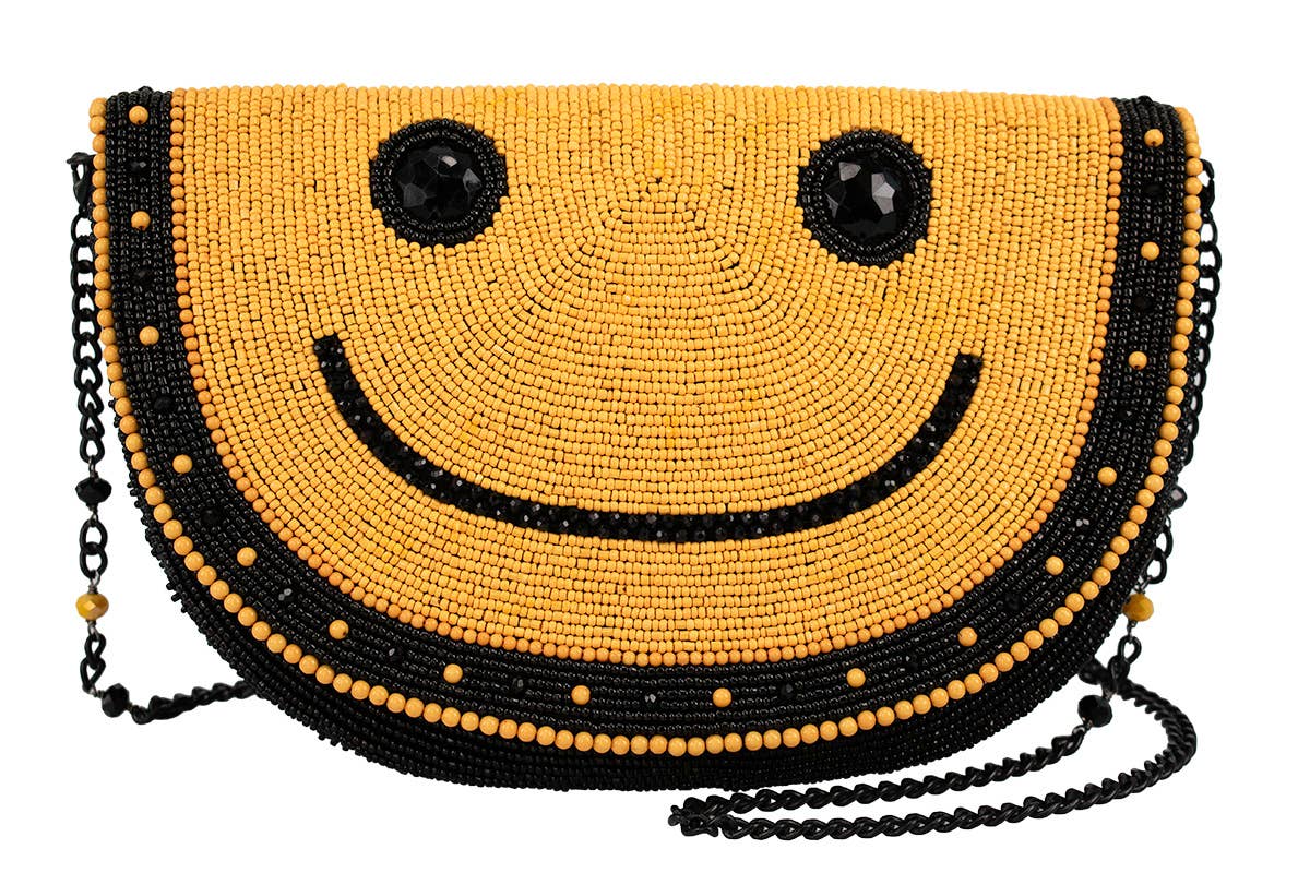 Smile Beaded Yellow and Black Smiley Face Crossbody Bag