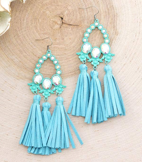 Glass Stone Tassel Earrings