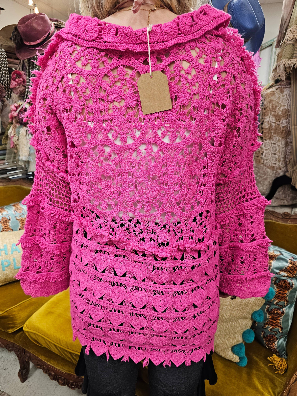 Hand Crochet Magenta Heart Shirt