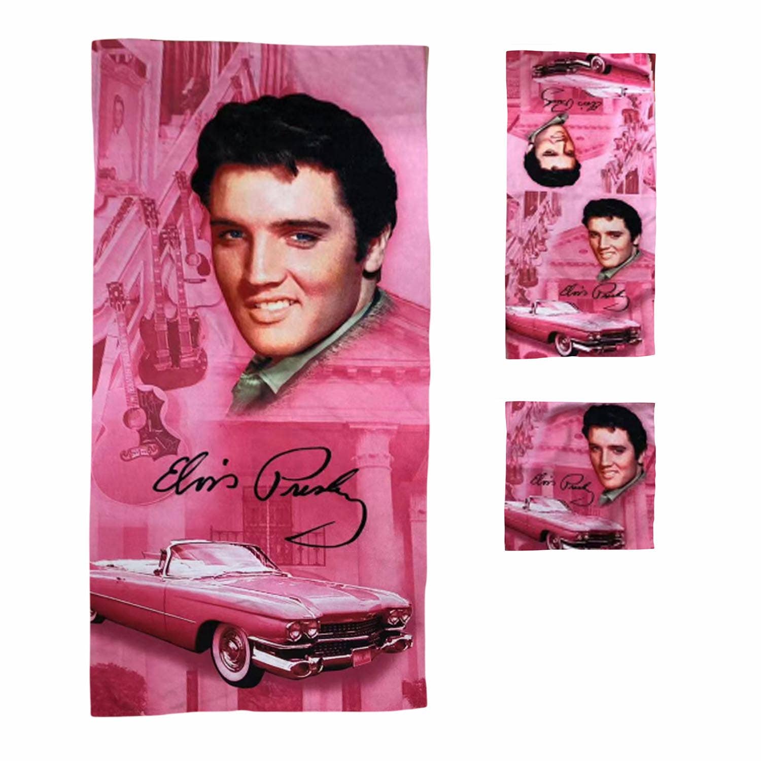 Elvis Bath Towel Set - Pink Guitars