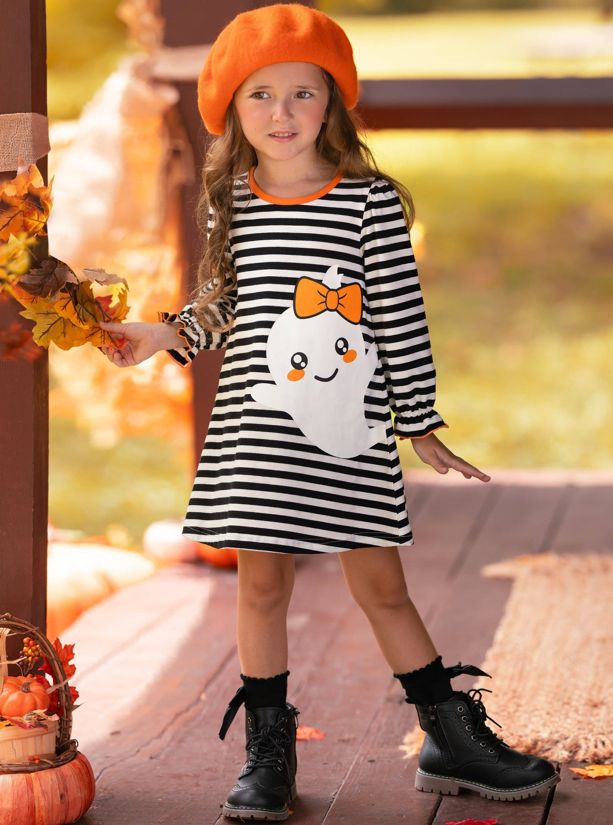 My Friendly Ghost Striped Halloween Dress: Black