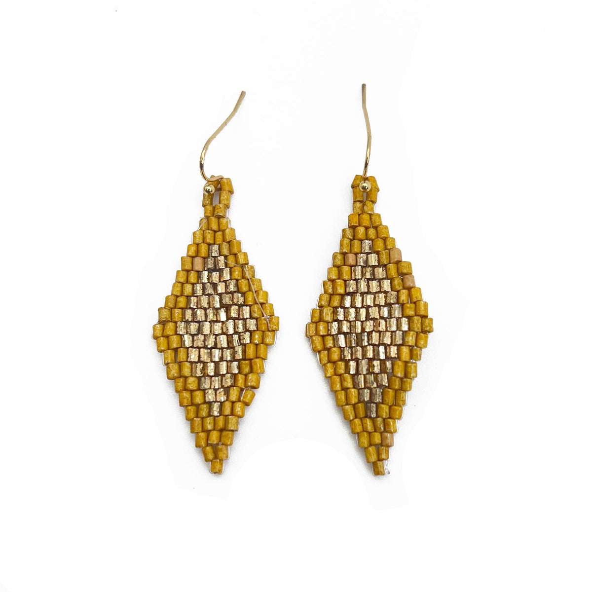 Seed Bead Diamond Shaped Earrings - Multiple Color Styles: Mustard &amp; Gold