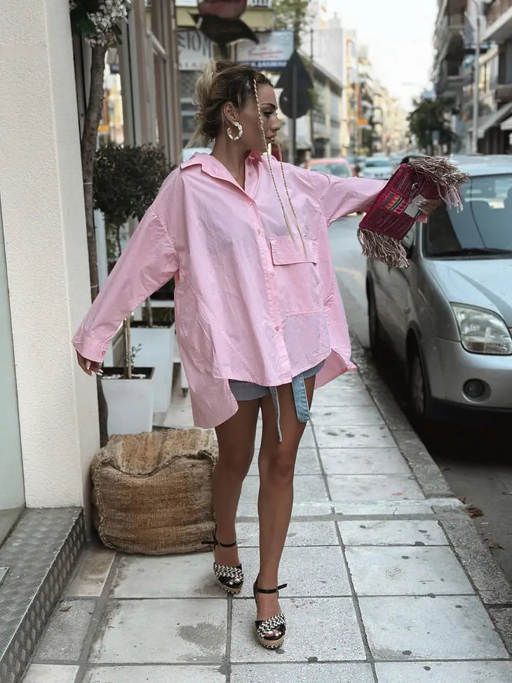 Pocket Cotton Short Shirt ONE SIZE