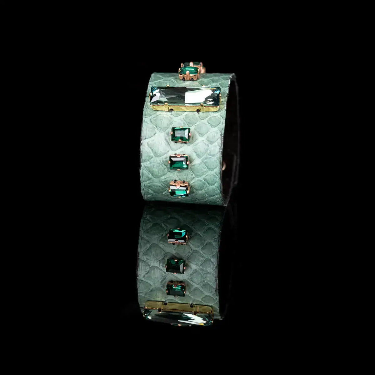 Emerald Line Python Cuff Mint Green Crystal Statement