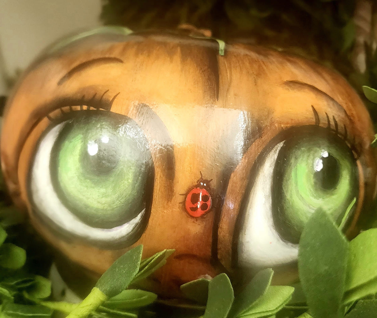 Pumpkin gourds, 6-7" dia.. gourd painted by DJ Kelly, Memphis Artist