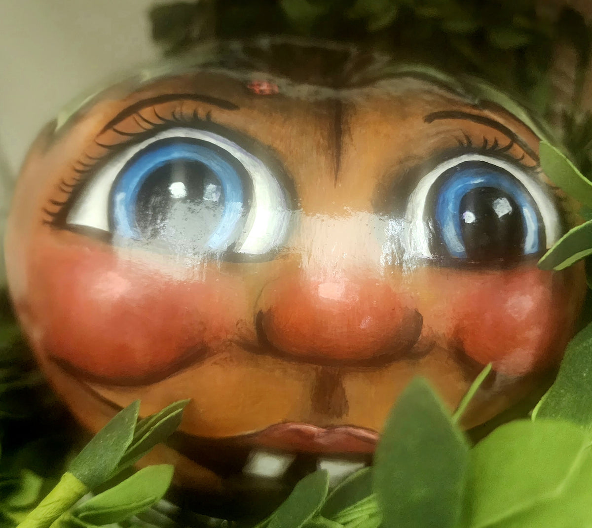 Pumpkin gourds, 6-7" dia.. gourd painted by DJ Kelly, Memphis Artist