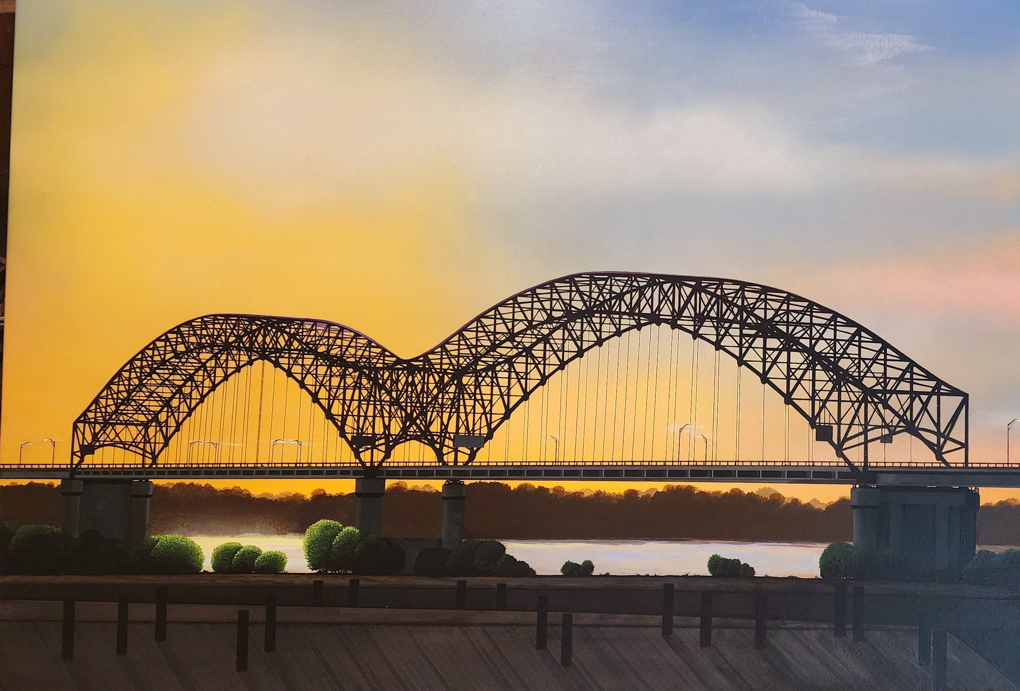 Memphis Bridge at Sunset Original Artwork by Jeremy Lewin, a local Memphis artist