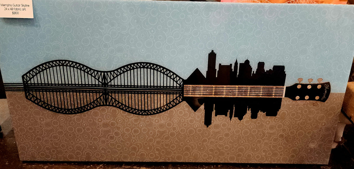 Memphis Guitar Skyline 24" x 48" Canvas Fabric Art: Local Memphis artist AnnaMade Designs