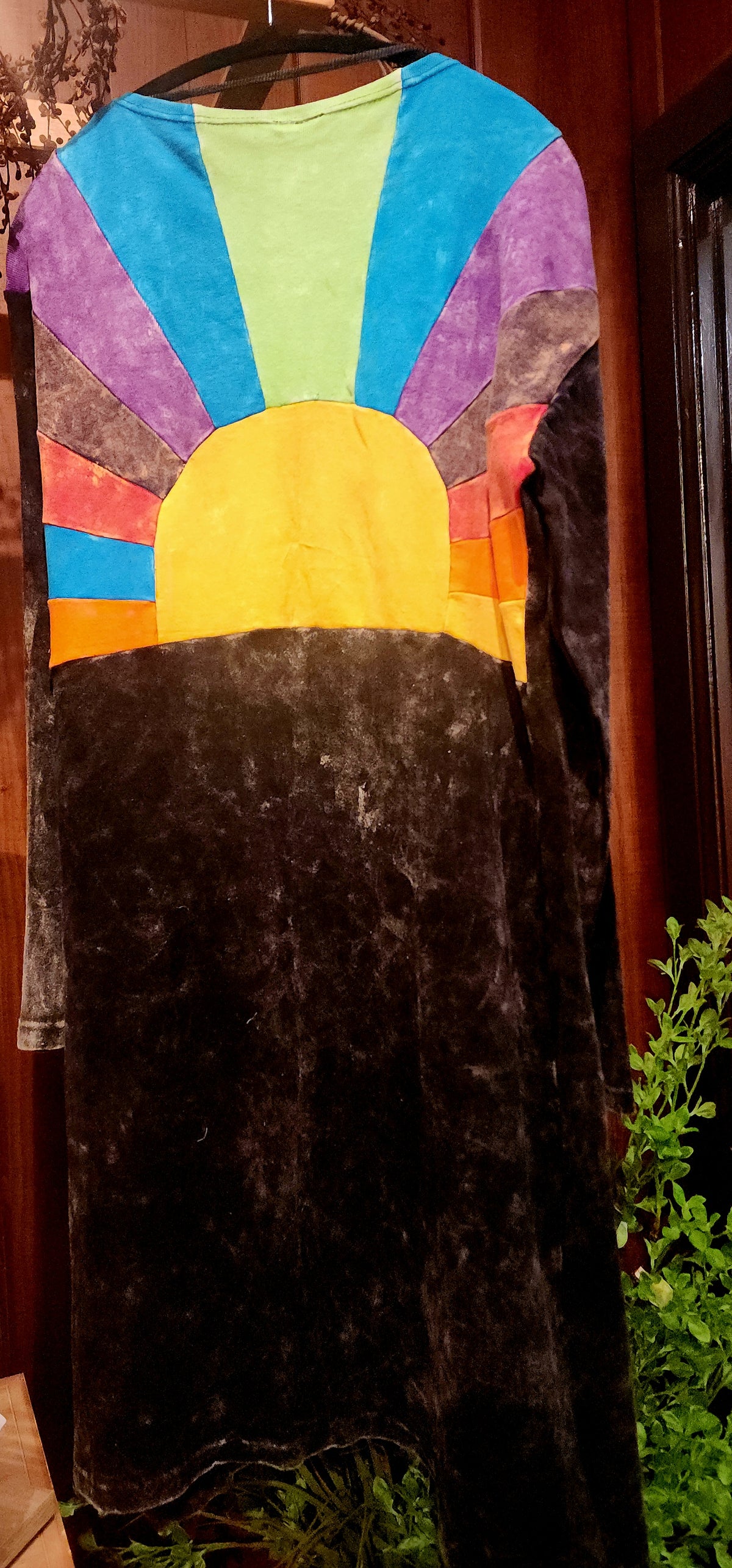 Sun Ray Cardigan, Cotton Earthy Hippie Boho Style Duster: Black / Mixed color on back