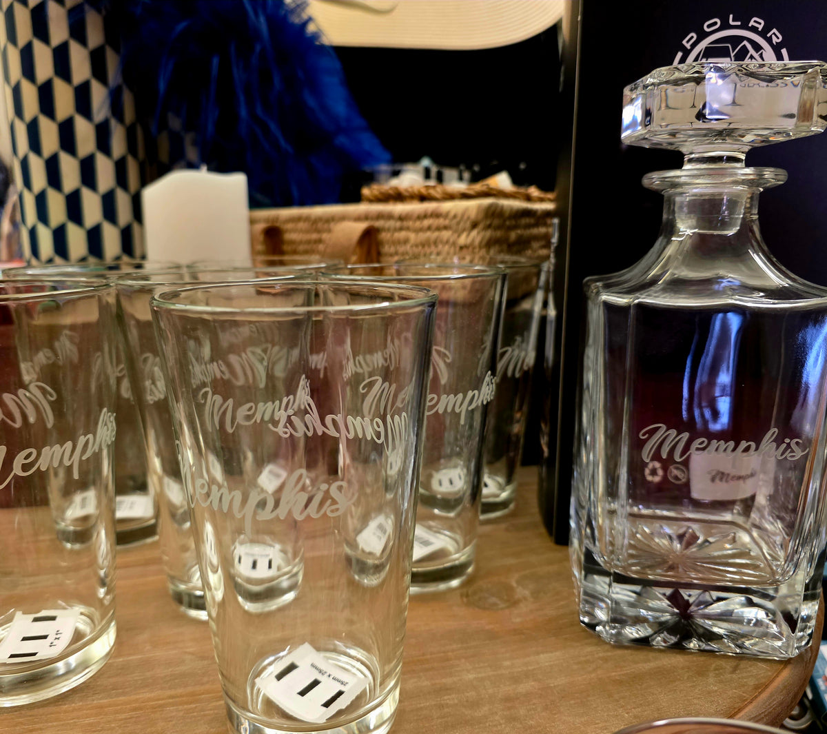Memphis Etched Square Glass Decanter