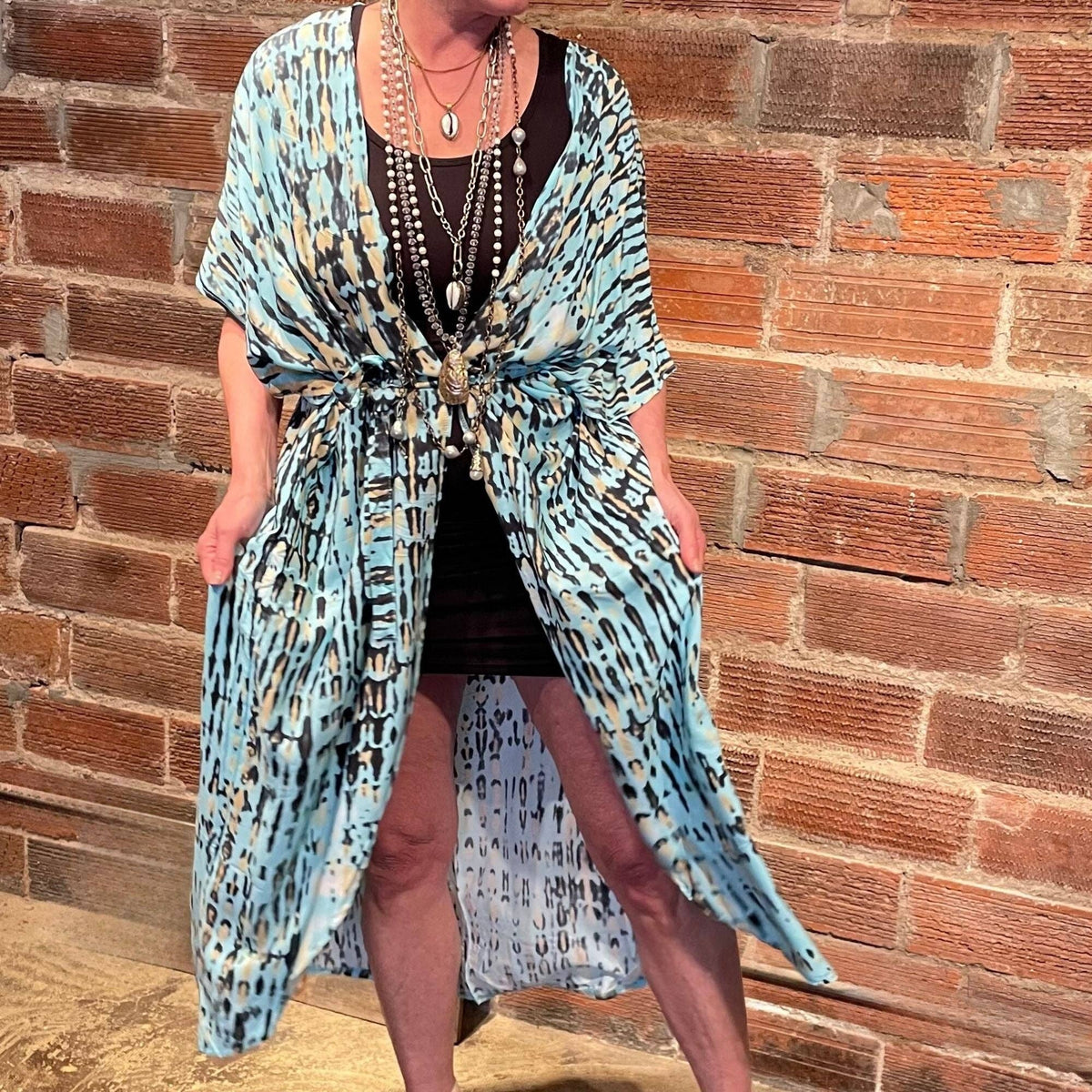 Summer Vibes Kimono Beach Cover Up - Blue Leopard