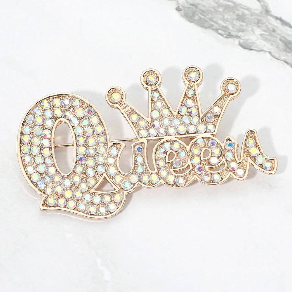 Rhinestone Pave Crown Queen Pin Brooch