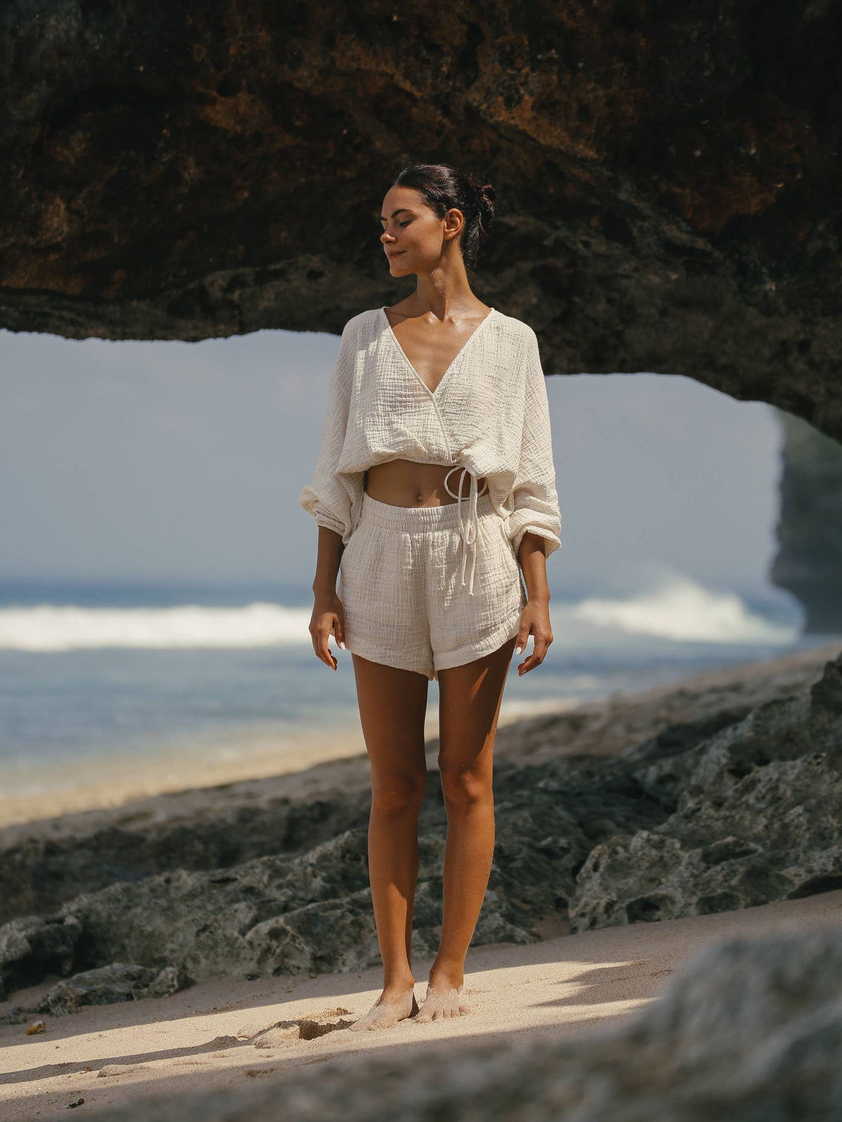 Echo Boy Short - Natural with Gold Stripes | 100% Turkish Co: Small/Medium / Natural with Gold Stripes