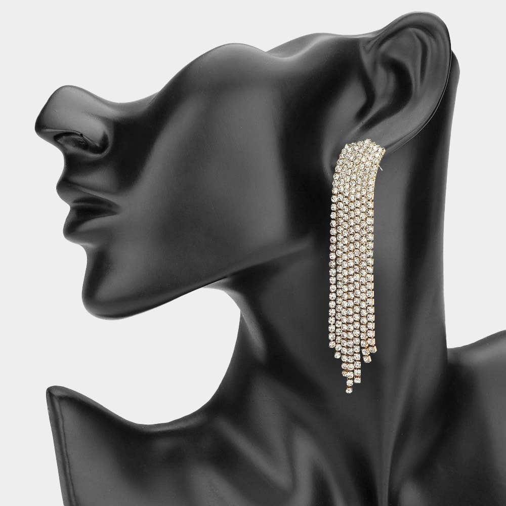 Elegant Rhinestone Fringe Drop Statement Evening Earrings