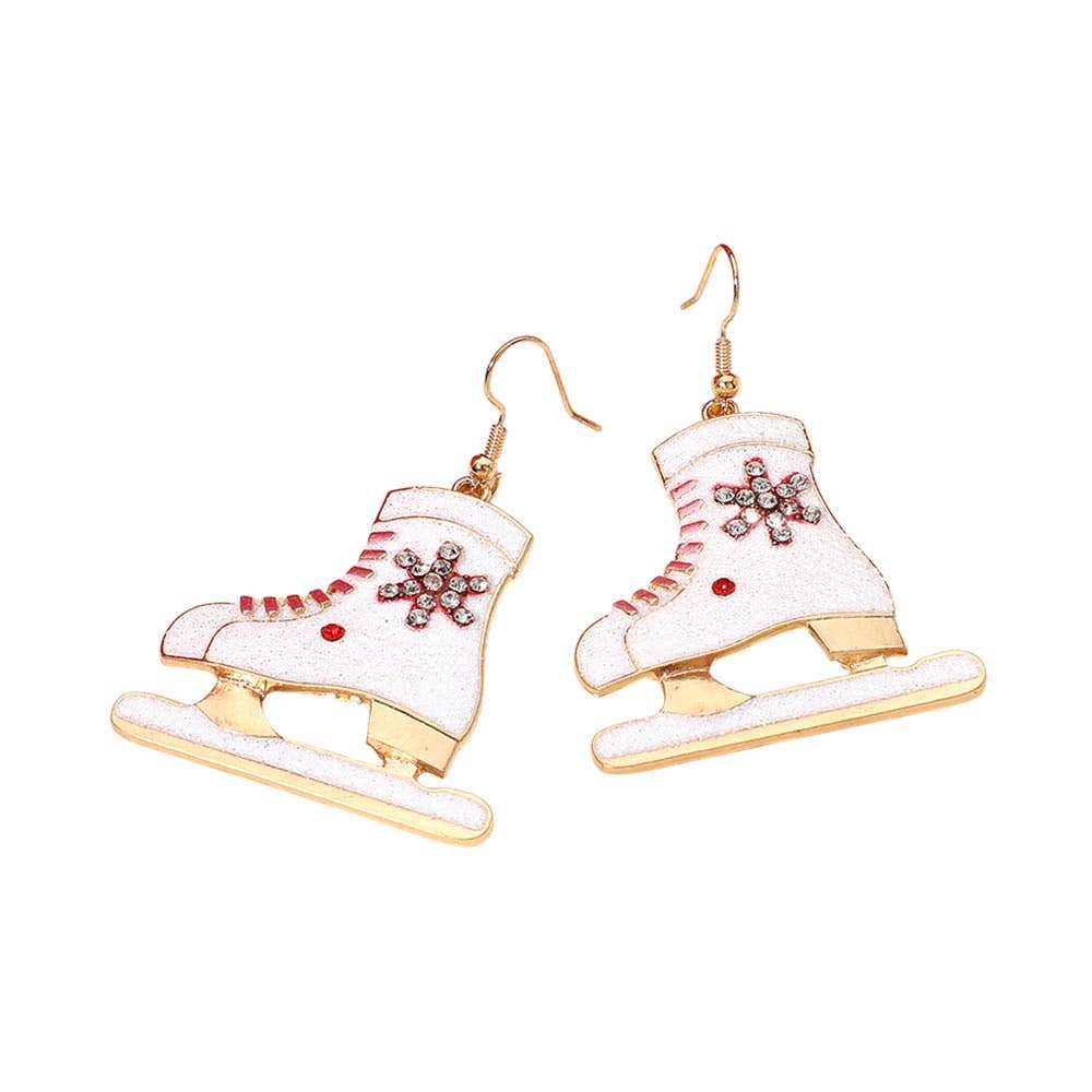 Enamel Snowflake Ice Skate Charm Drop Dangle Earrings
