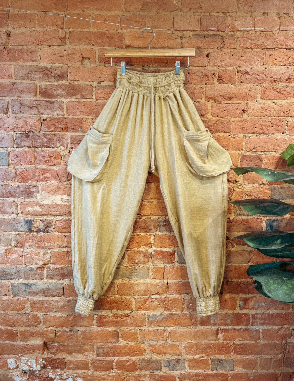 Organic Cotton Bamboo Beachy Boho Joggers, Hippie Pants: White Undyed