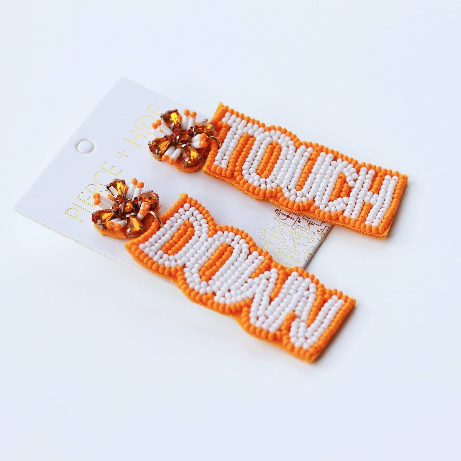 Custom Beaded Orange/White Touch Down Earrings | GAME DAY EARRINGS