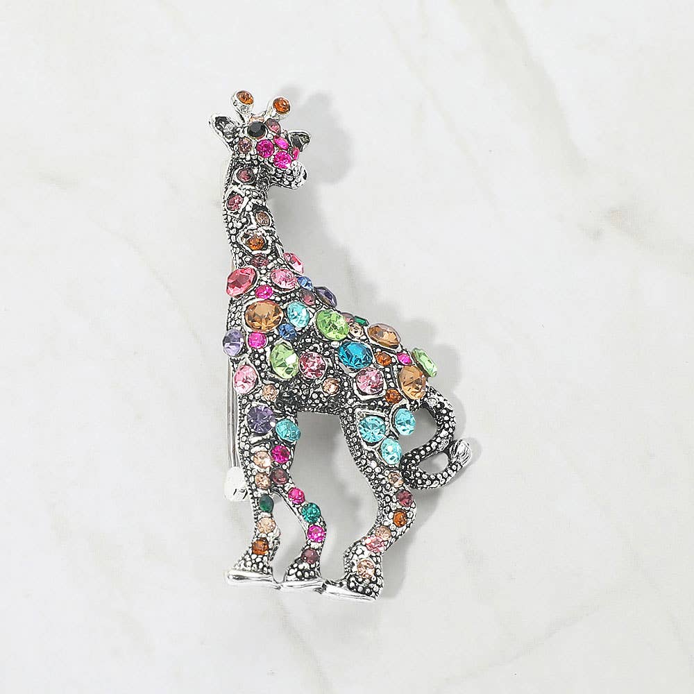Crystal Embellished Giraffe Pin Brooch