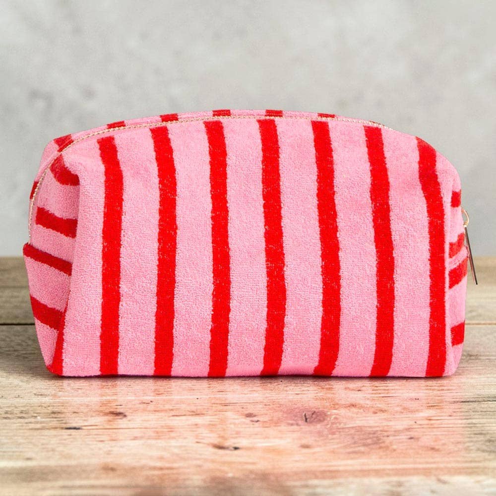 Striped Terry Textured Cosmetic Pouch Bag