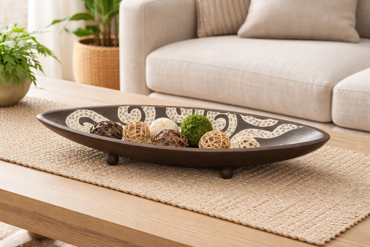 Handcrafted Wood Decorative Bowl with Mosaic Inlay
