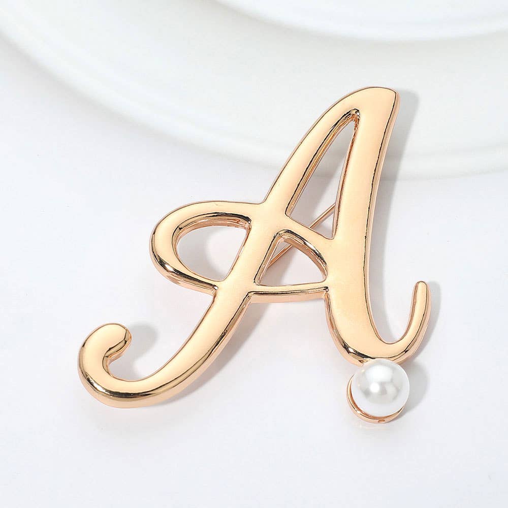 Pearl Accent Initial Letter Pin Brooch