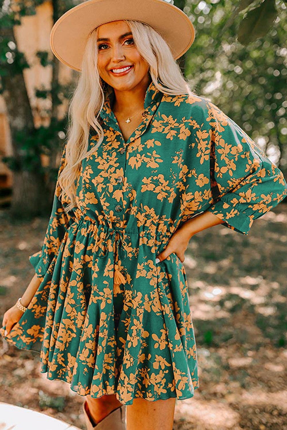 Kodi Floral Short Dress: Green