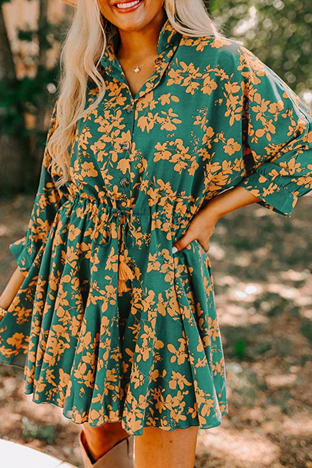 Kodi Floral Short Dress: Green