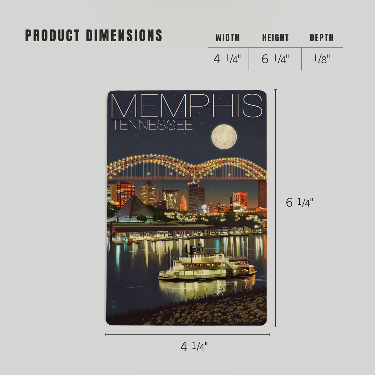 WOOD POSTCARD Memphis, Tennesseee, Skyline at Night