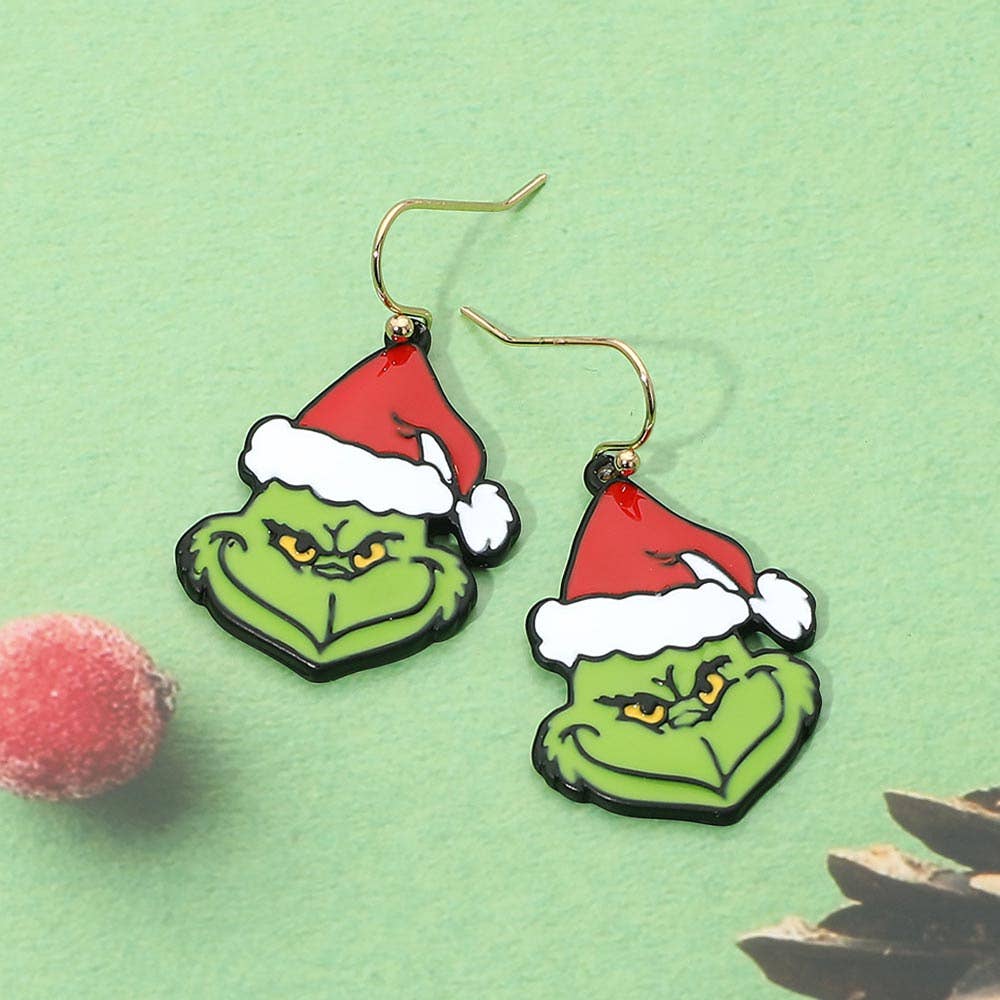 Christmas Grinch Charm Drop Dangle Earrings