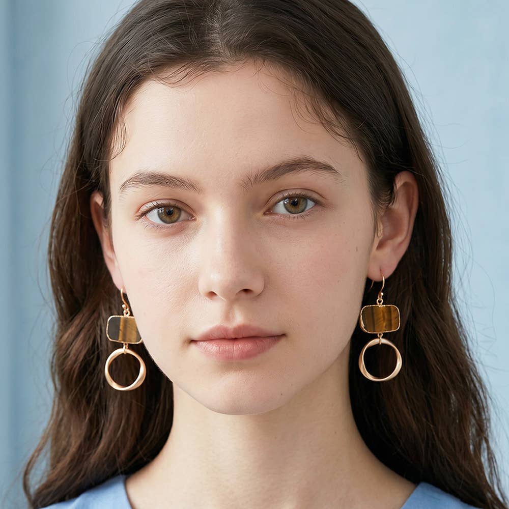 Natural Stone Geometric Ring Drop Earrings