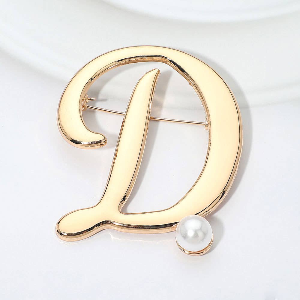 Pearl Accent Initial Letter Pin Brooch