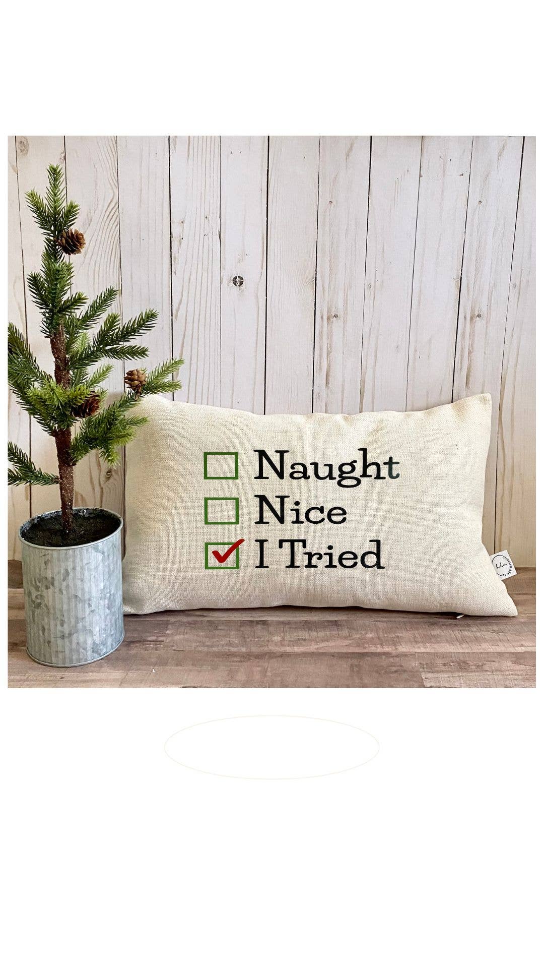 Christmas "Naught Nice' Lumbar Pillow : Pillow Cover with Insert