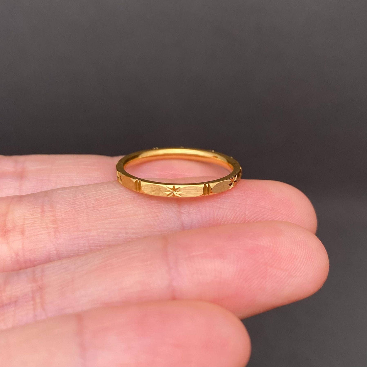 Frosted Star 18K Gold Plated Stainless Steel Ring - FGS
