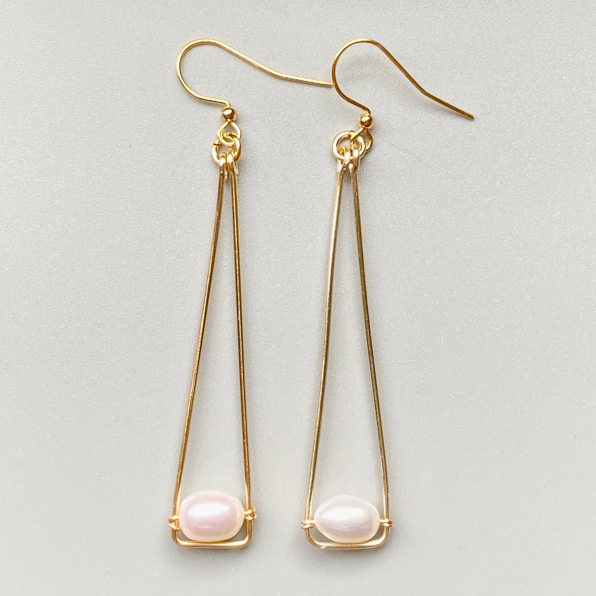 Fresh Water Pearl Earrings Cream Triangle Pendant Drop