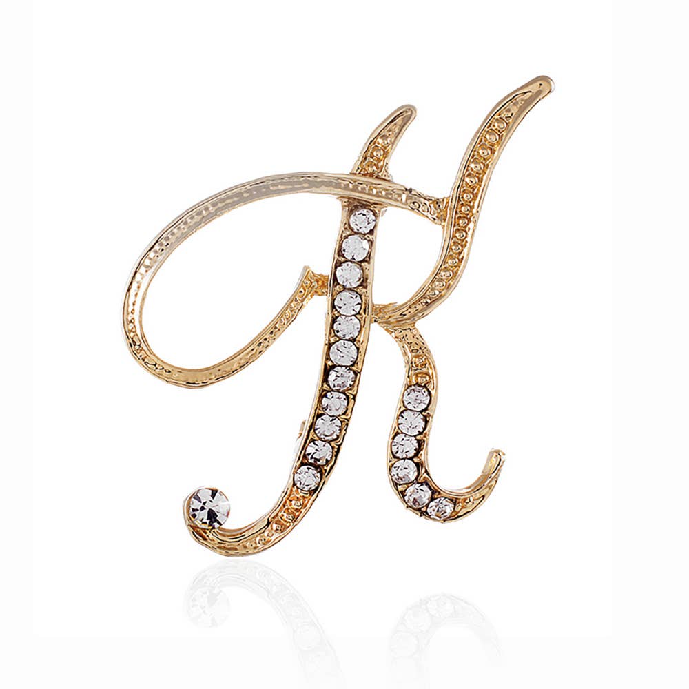 Stone Paved Monogram Initial Letter Pin Brooches