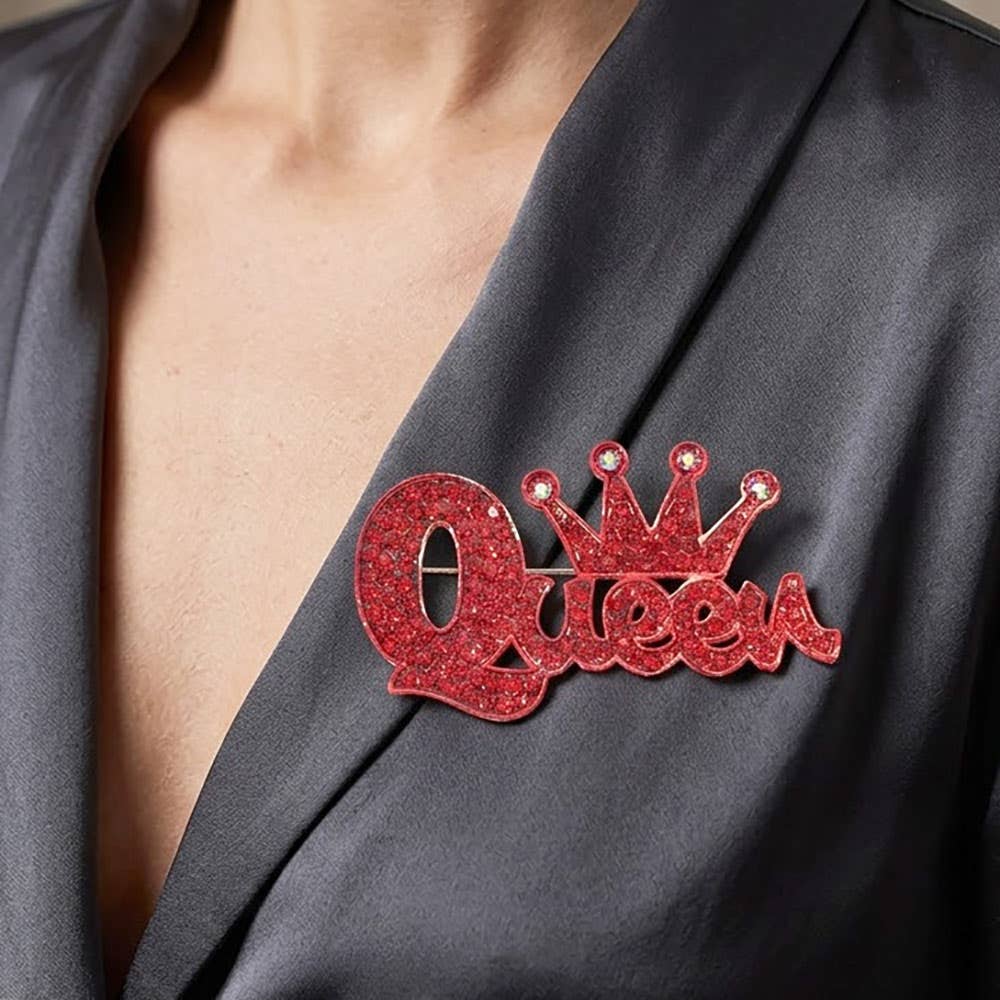 Rhinestone Pave Crown Queen Pin Brooch