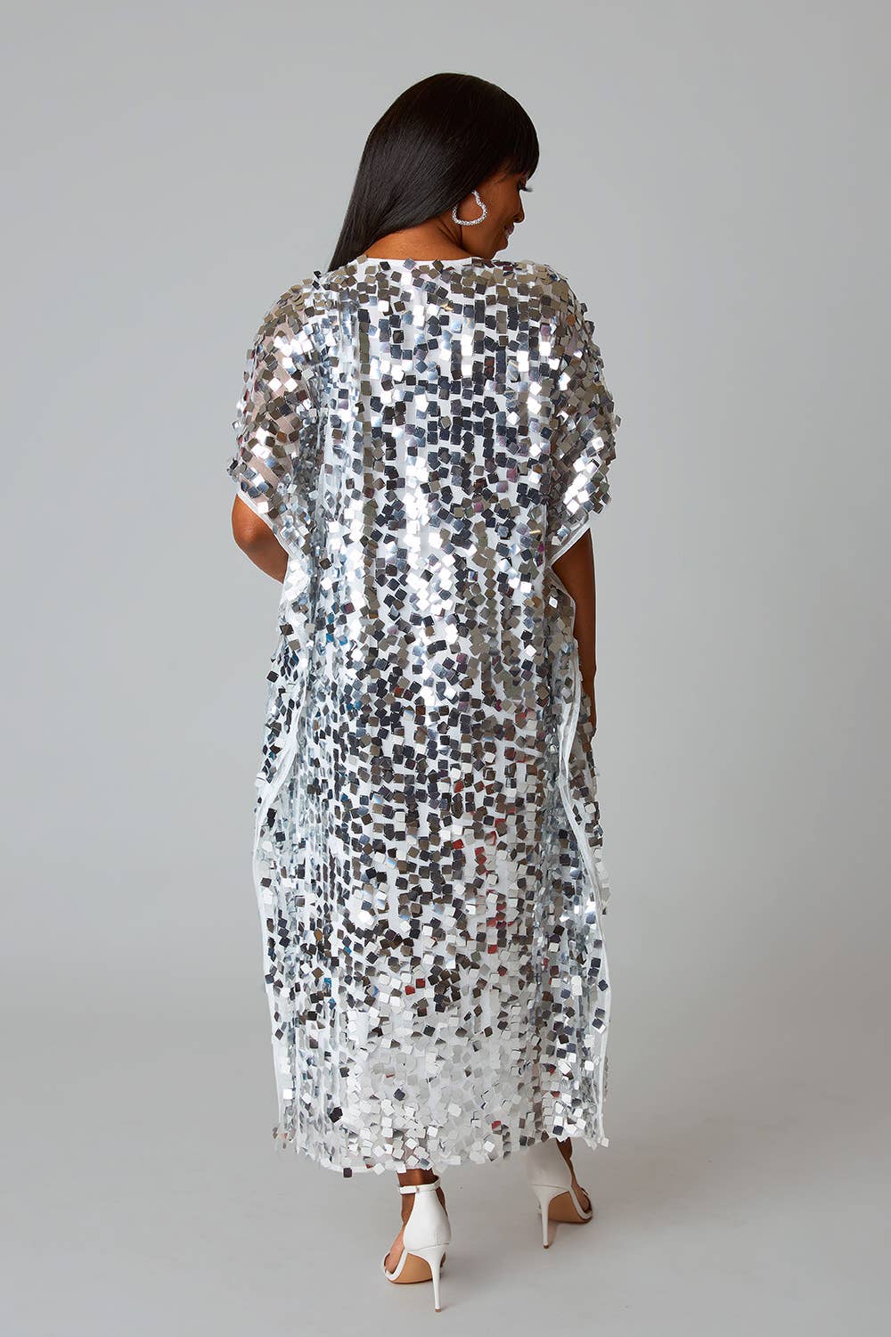 Atlas Overcast Silver Sequin Caftan