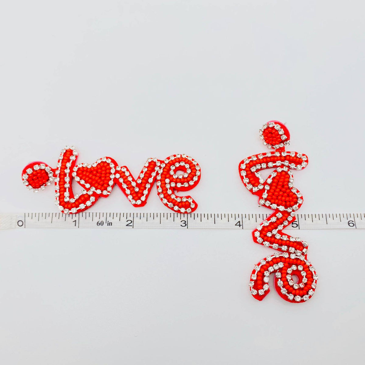 Hand-woven Sparkling 'LOVE' Beaded Earrings: Rose Red