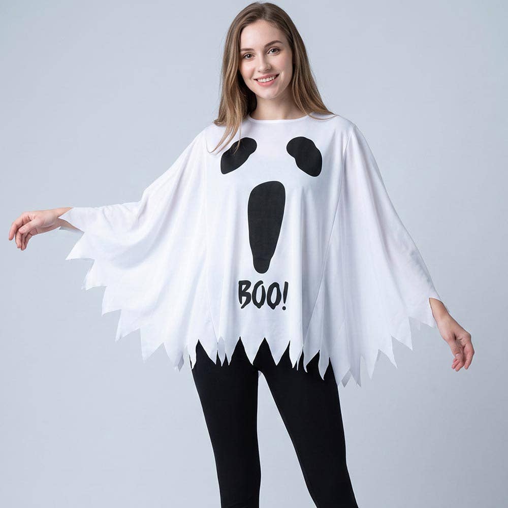 Halloween Ghost Print Batwing Costume Cape Poncho