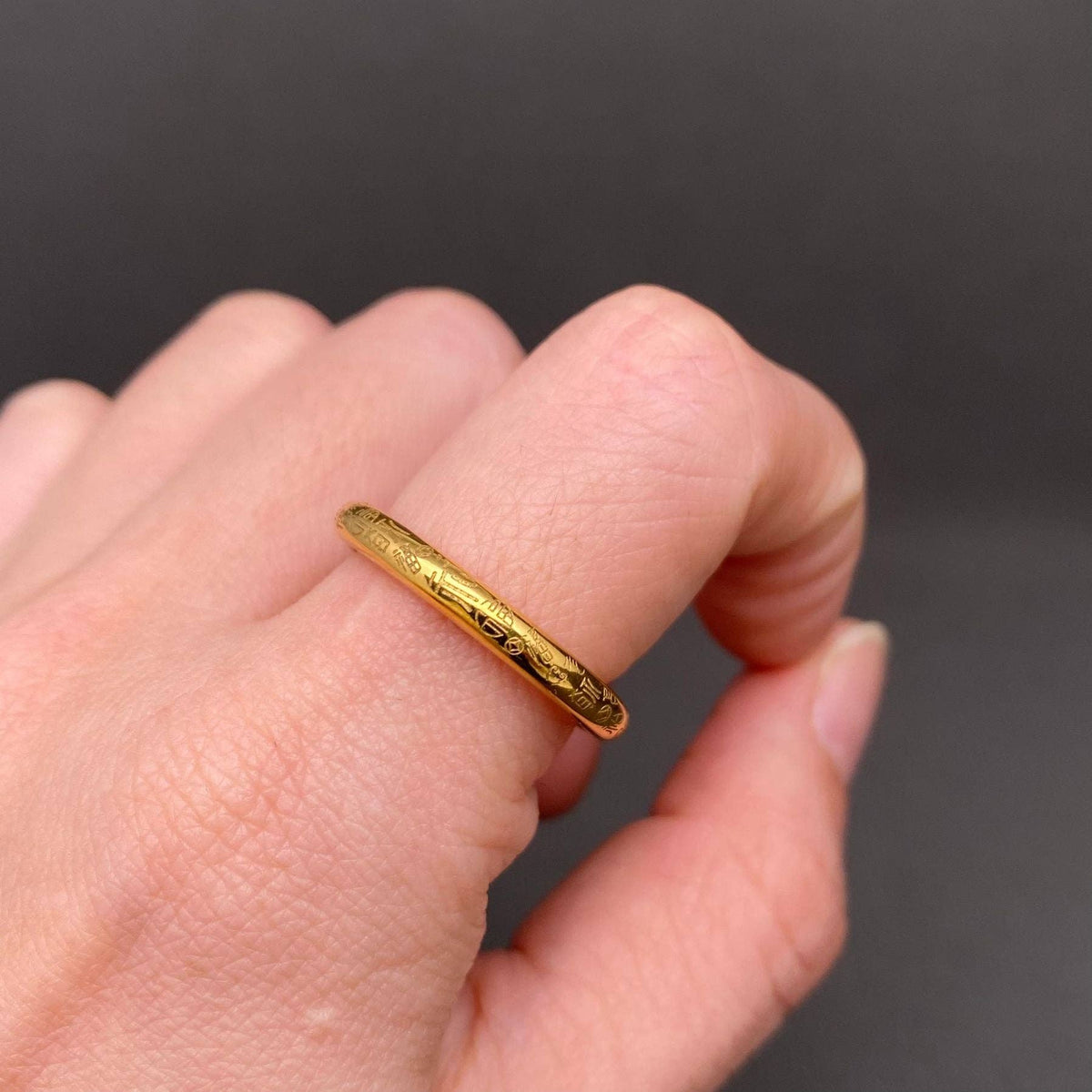 Lucky '福' 18K Gold Plated Stainless Steel Ring - FGS