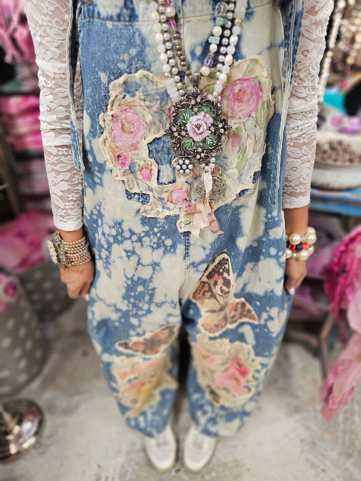 Vintage Butterfly Rose Overalls