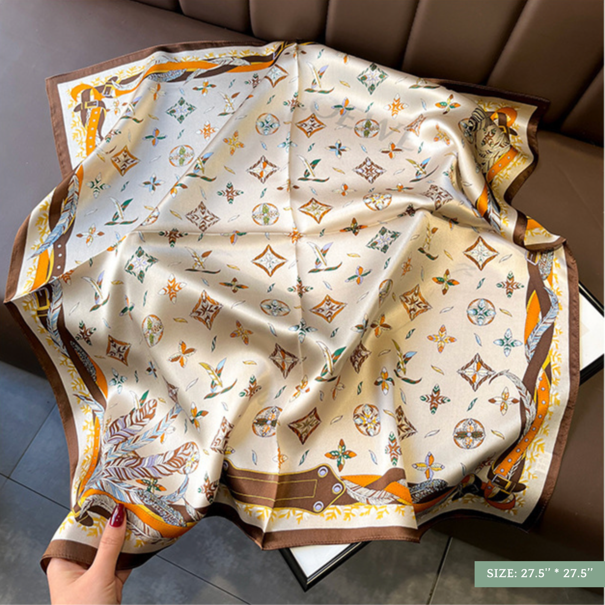 Vintage Print Faux Silk Square Scarf Headscarf Neck Scarf