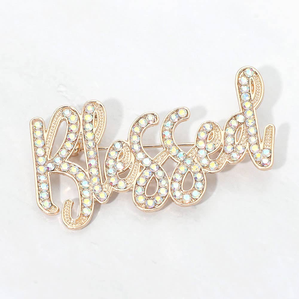 Rhinestone Pave BLESSED Pin Brooch