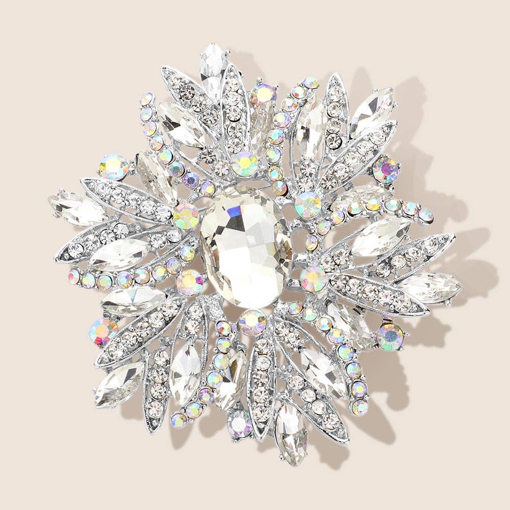 Glass Crystal Flower Brooch / Pendant