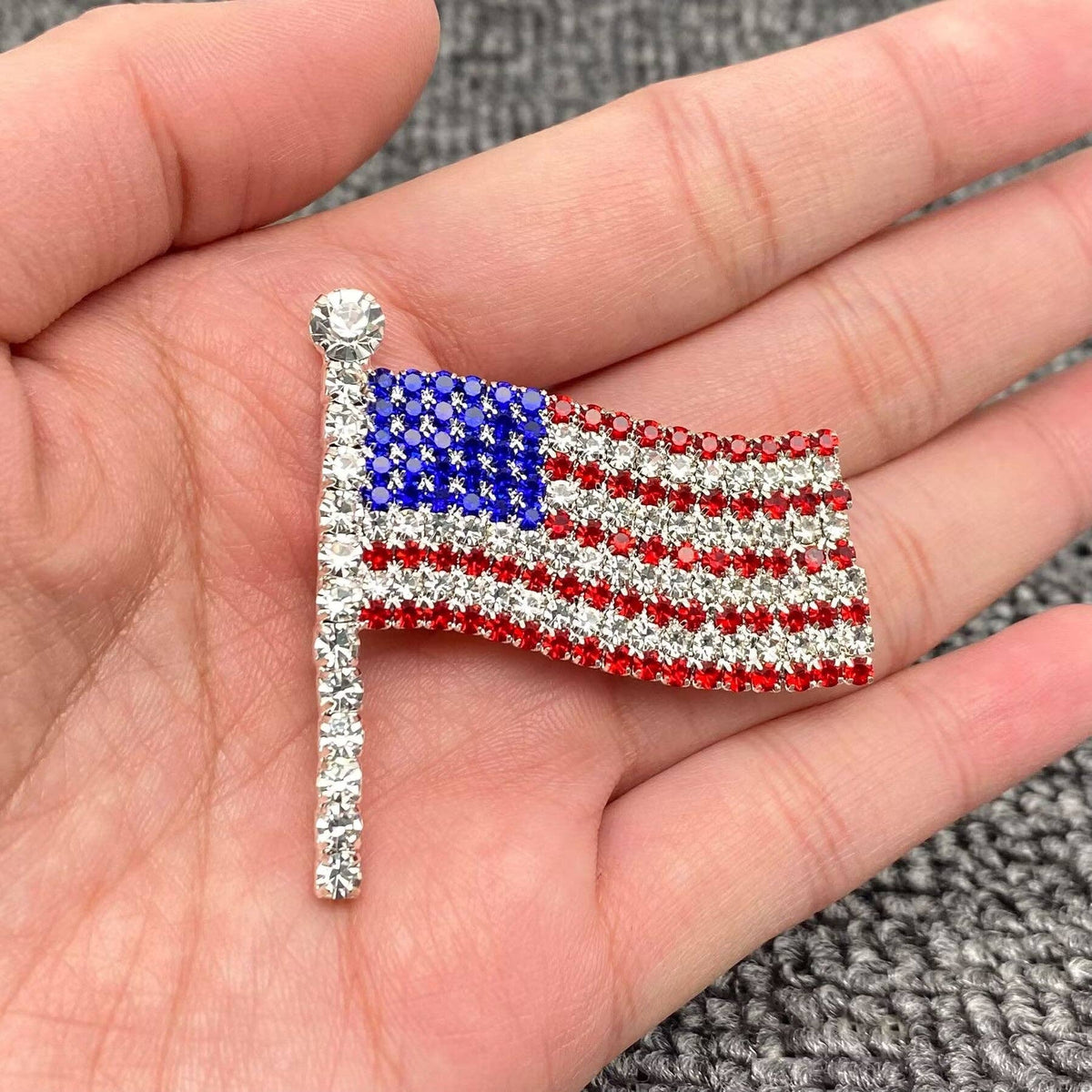Sparkling Rhinestone American Flag Brooch - A