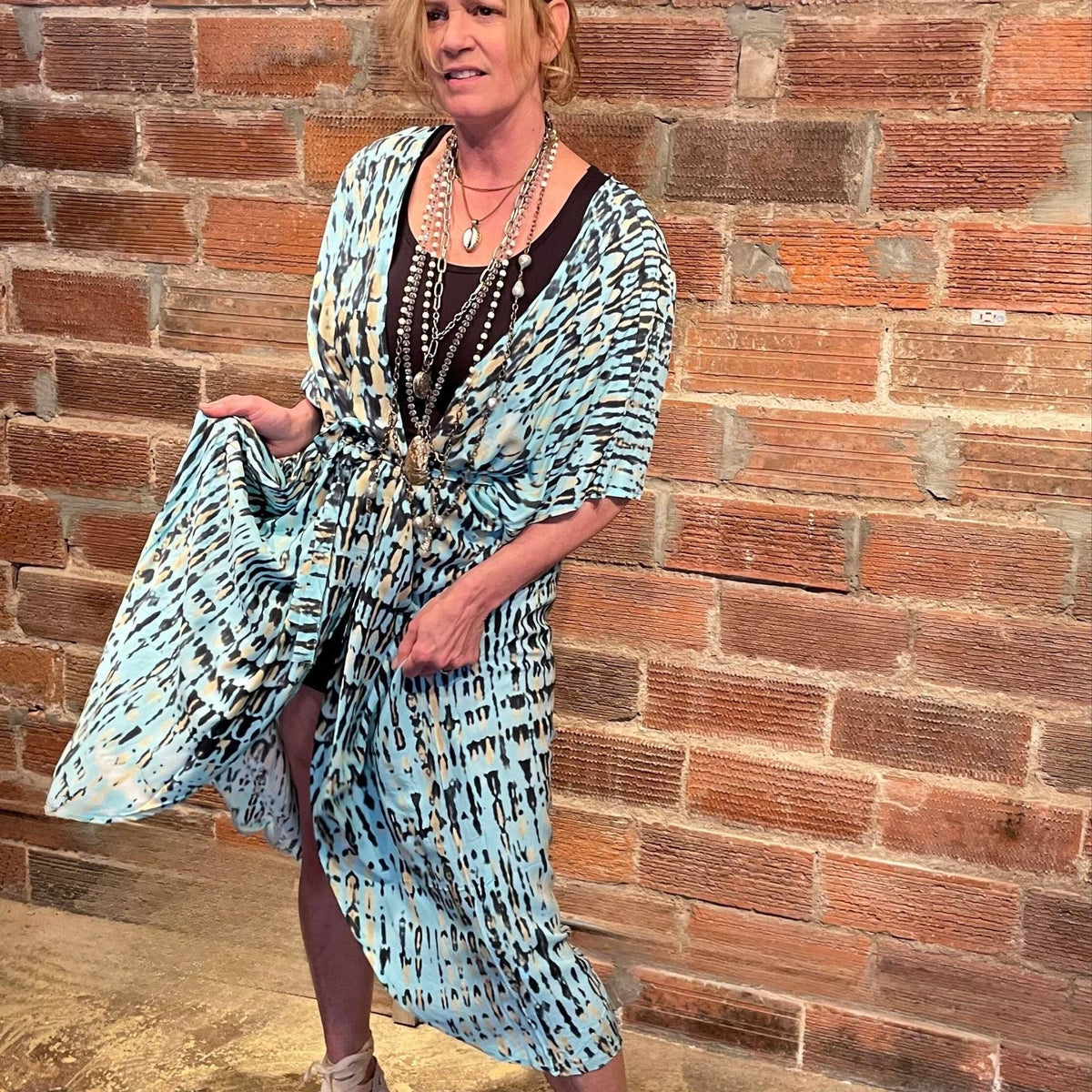 Summer Vibes Kimono Beach Cover Up - Blue Leopard