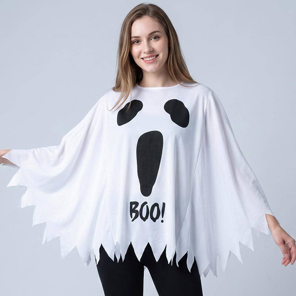 Halloween Ghost Print Batwing Costume Cape Poncho
